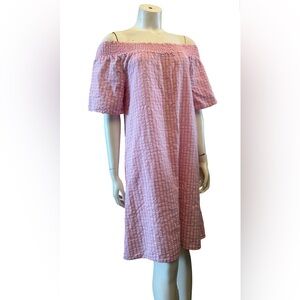 CREAM Chic Pink & White Off-Shoulder Checkered Dress
